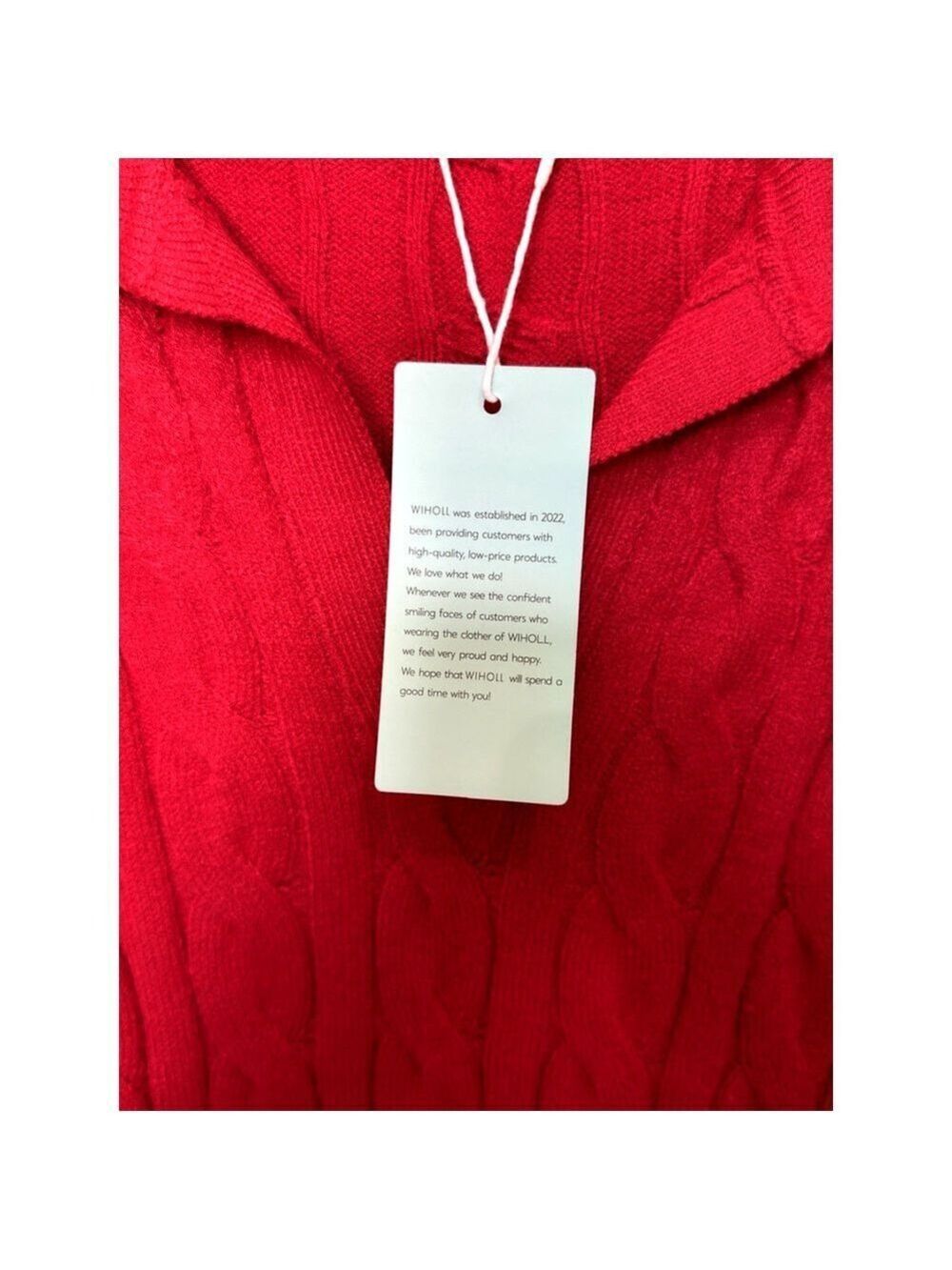 NWT WIHOLL Red Cable-Knit Collared V Neck Pullover Sweater Women Size M-L - Picture 4 of 6